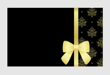 Gift certificate, Gift Card With Golden Ribbon And A Bow.  Gift Voucher Template.  Vector image.