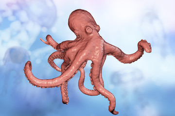 Octopus in underwater background, realistic illustration. 3D illustration