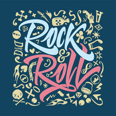 Fototapeta na wymiar Print for a rock and roll t-shirt on a closely blue background.