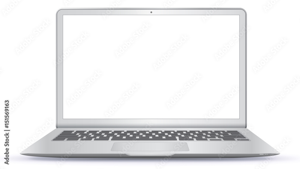 Poster laptop computer with blank screen isolated on white background