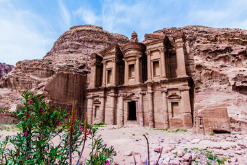 The Monastery, a building carved out of rock in the ancient Petra, Jordan