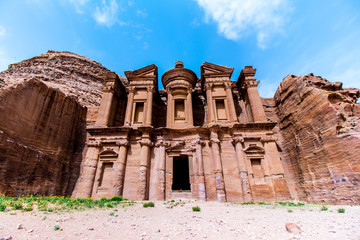 The Monastery, a building carved out of rock in the ancient Petra, Jordan