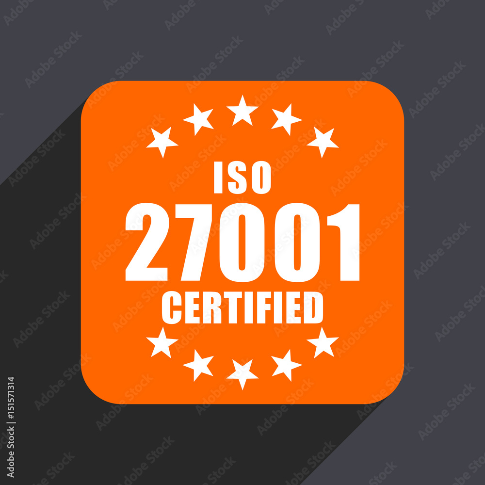 Poster iso 27001 orange flat design web icon isolated on gray background