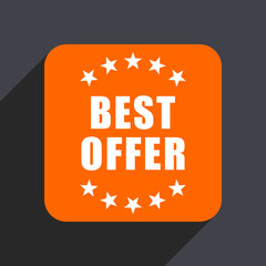 Best offer orange flat design web icon isolated on gray background