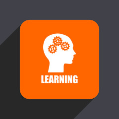 Learning orange flat design web icon isolated on gray background