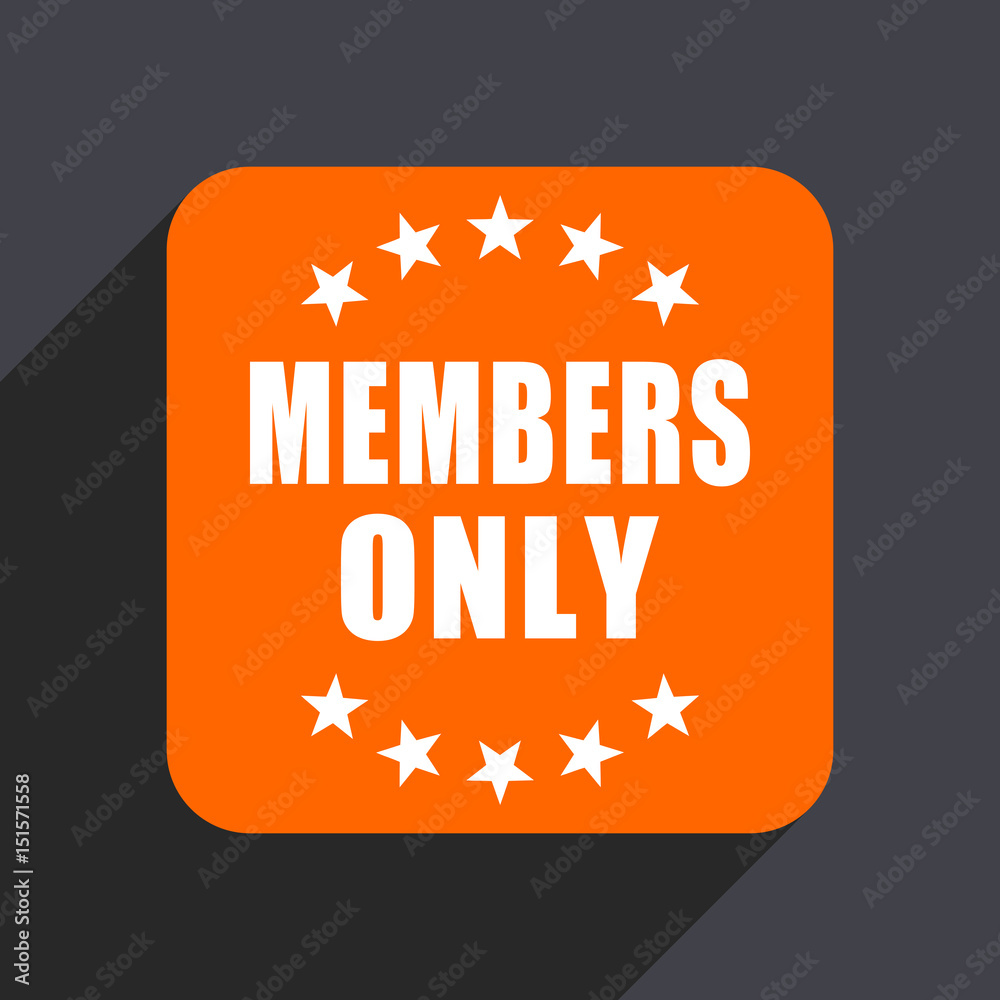 Aufkleber members only orange flat design web icon isolated on gray background