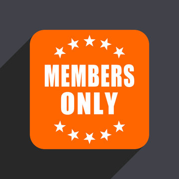 Members only orange flat design web icon isolated on gray background