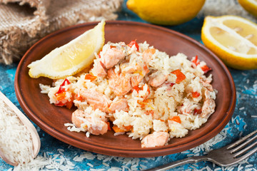 Salmon with lemon and rice