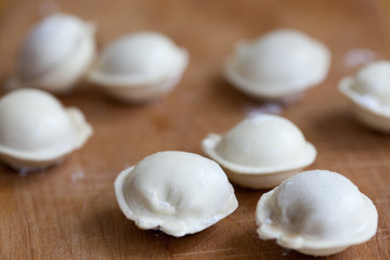Fototapeta na wymiar Home made dumplings on the cutting board