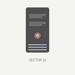 Line flat color vector computer part icon housing body. Cartoon. Digital gaming and business office pc desktop device. Innovation gadget. Hardware. Illustration and element for your design, wallpaper.