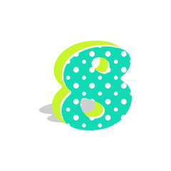 Cute dotted 3d number eight isolated on white background. Vector illustration. Element for design. Kids alphabet.