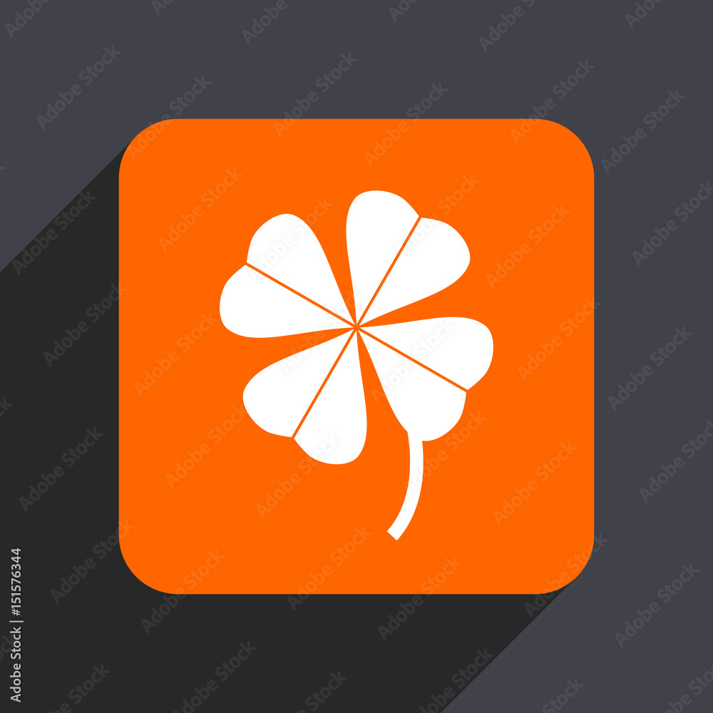 Poster four-leaf clover orange flat design web icon isolated on gray background