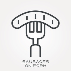 Line icon sausages on fork