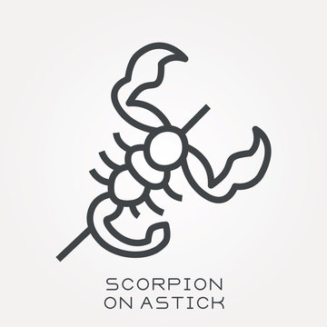 Line icon scorpion on astick