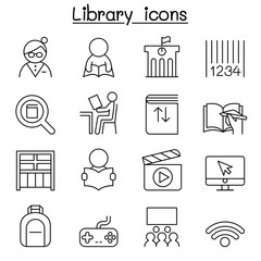 Library icon set in thin line style