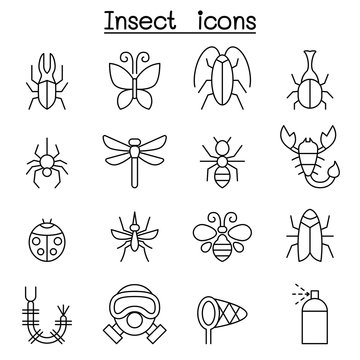 Insect & bug icon set in thin line style
