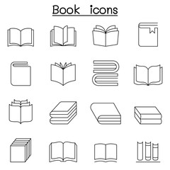 Book icon set in thin line style