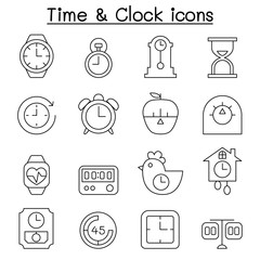 Time & Clock icon set in thin line style