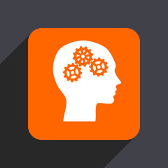 Head orange flat design web icon isolated on gray background