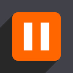 Pause orange flat design web icon isolated on gray background