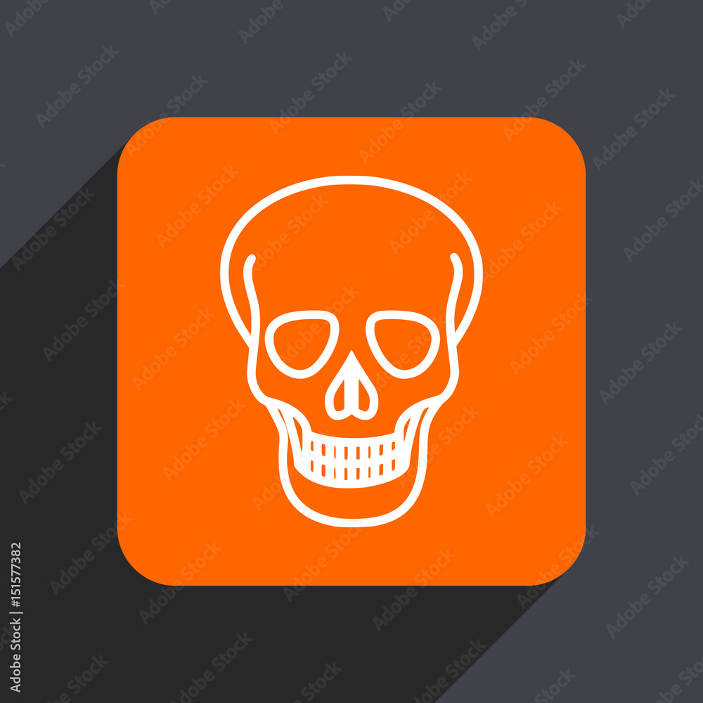 Poster skull orange flat design web icon isolated on gray background