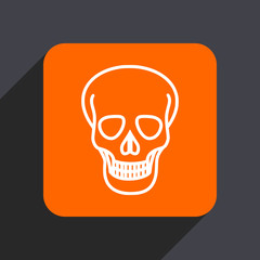 Skull orange flat design web icon isolated on gray background