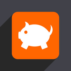 Piggy bank orange flat design web icon isolated on gray background