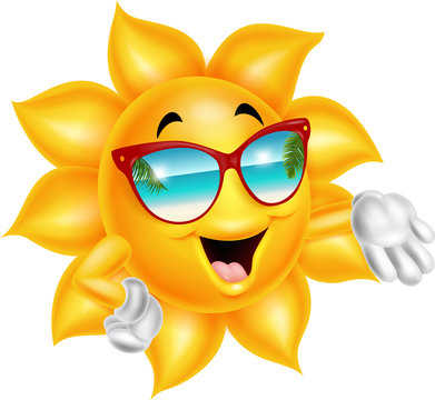 Cartoon cartoon sun character wearing sunglasses