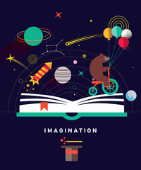 Imagination concept with opened book