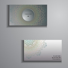 visiting card and business card big set. Floral mandala pattern and ornaments. Oriental design Layout, ottoman motifs. Front page and back page. - 151585563