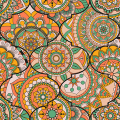 Patchwork pattern. Vintage decorative elements. Hand drawn background. Islam, Arabic, Indian, ottoman motifs. Perfect for printing on fabric or paper.