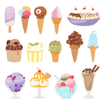 Set of different ice cream isolatedon white background cartoon dessert vector illustration