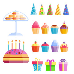 Party icons celebration happy birthday surprise decoration cocktail event anniversary vector.