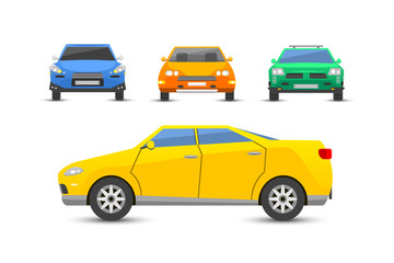 Flat yellow car vehicle type design style vector generic classic business illustration isolated.