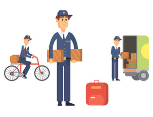 Postman delivery man character vector courier occupation carrier cute male package transportation.