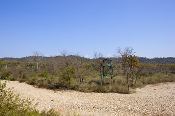 blue viewing platform and dry river bed