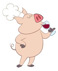 Schweinkoch trinkt Wein