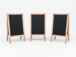 Three Wooden Menu chalk Boards, easel mockup, 3d rendering © customdesigner