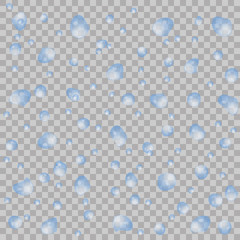 Realistic water drops on transparent background. Vector illustration. Clean drop condensation can be used with any background. For banner, flyer, invitation.
