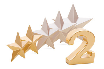 2 stars rating concept, 3D rendering