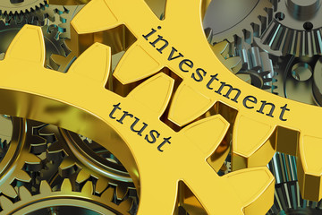 investment trust concept on the gearwheels, 3D rendering