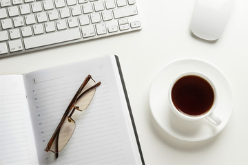 Desktop mix on a white office table