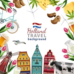 Fotobehang Holland Travel Frame Background Poster © Macrovector