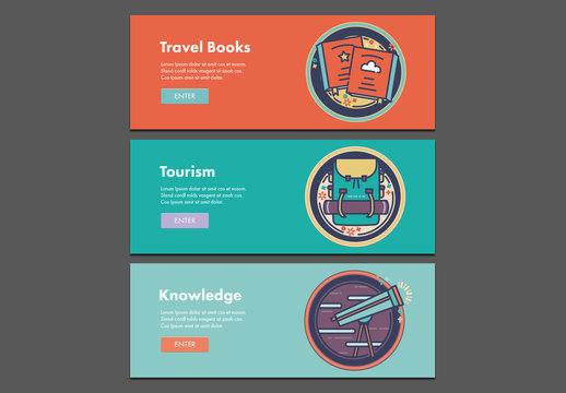 Three Illustrated Travel Web Banners