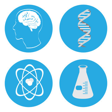 Set of science icons on buttons, Vector illustration