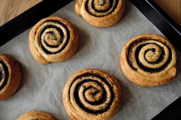 Buns of puff pastry with poppy seeds sweet 