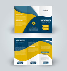 Brochure template. Business trifold flyer.  Creative design trend for professional corporate style. Vector illustration. Blue and yellow color.