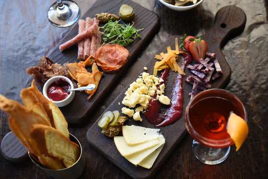 Tapas and cocktail, elevated view
