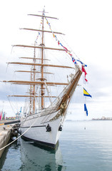 Wooden sailing ship.