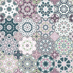 Set of octagonal and square eastern ornaments. Decorative and design elements for textile, book covers, manufacturing, print, gift wrap. Vector illustration.